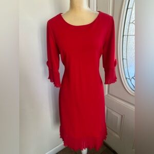 Red bodycon sheath dress size 14 pleated bow design